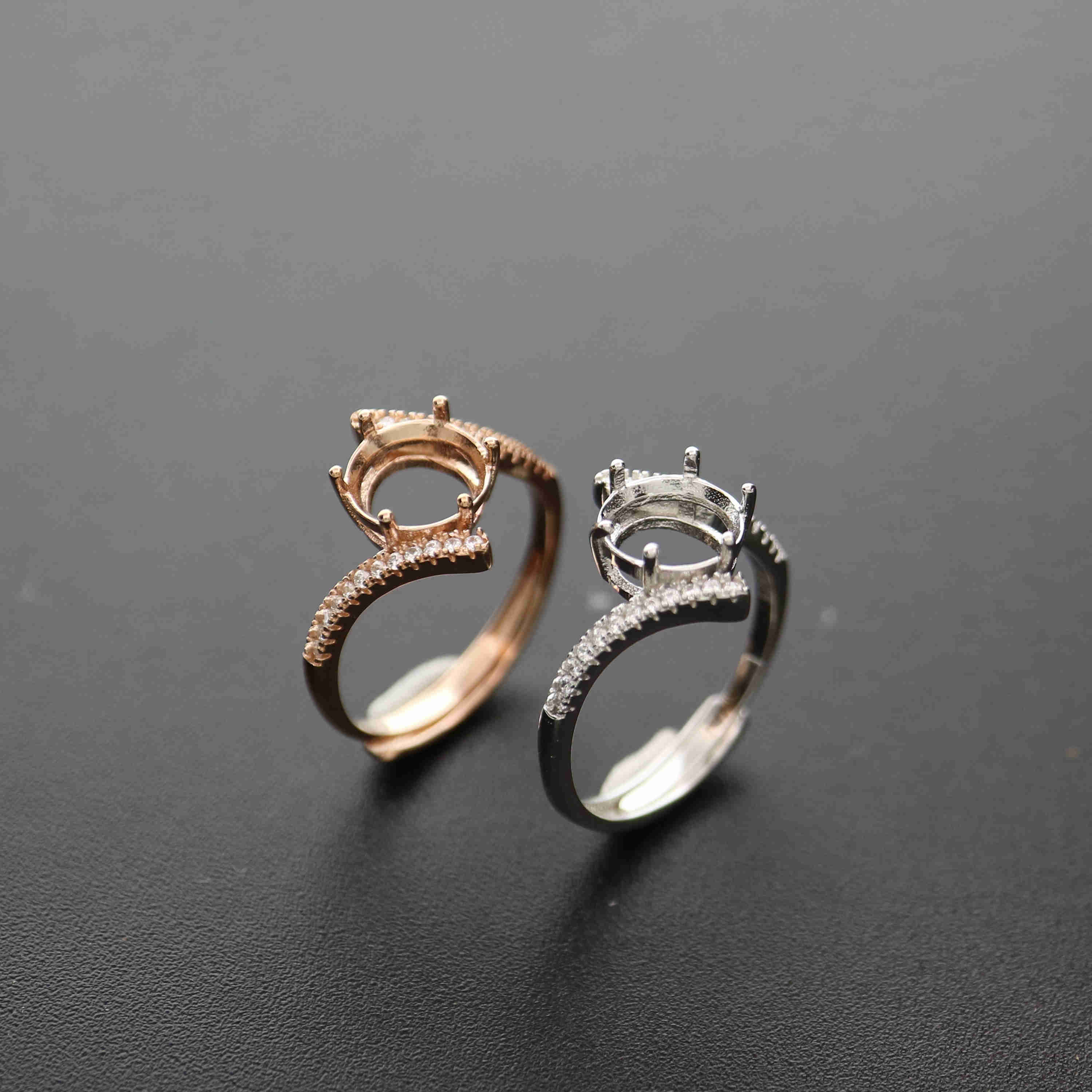1Pcs 7/8MM Round Simple Rose Gold Silver Gems Cz Stone Prong Bezel Solid 925 Sterling Silver Adjustable Ring Settings 1210035 - Click Image to Close
